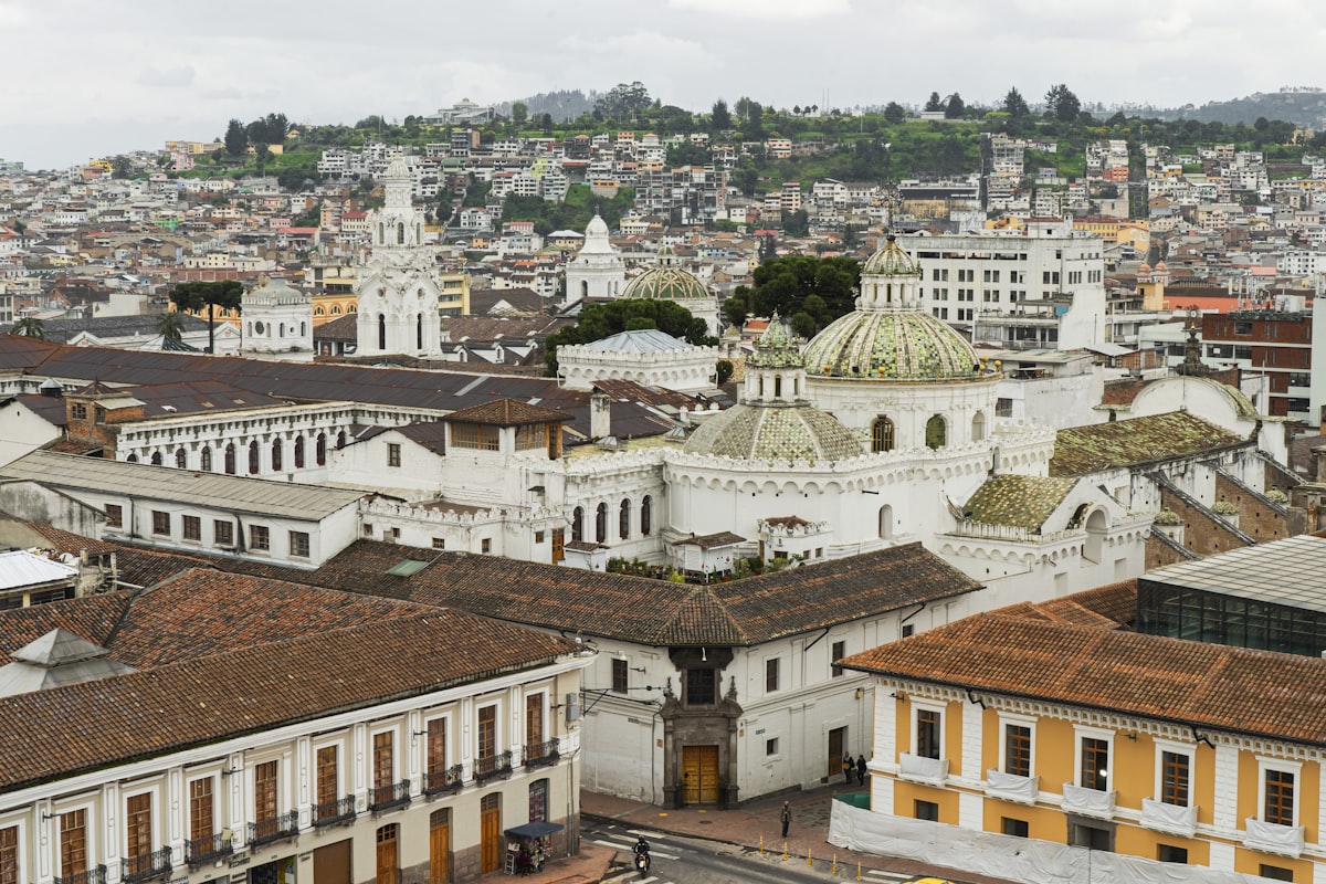 Aerial view of the colonial historic center of Quito
